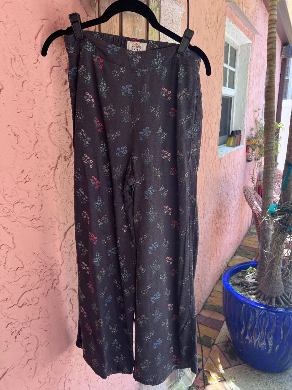 Marine Layer Black Loose Pants with Flowers Size Small